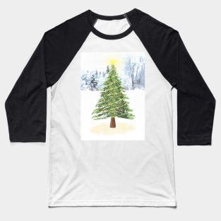 Christmas Tree in Snowy Field Baseball T-Shirt